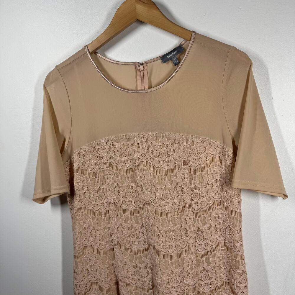 Neiman Marcus Dress Women‎ 10 Nude Tan Lace Modest Minimal Elegant Old Money - Picture 5 of 7